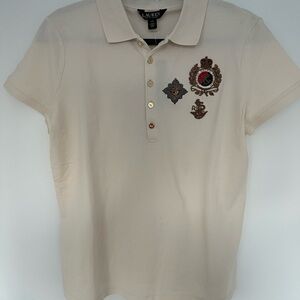 Lauren Cream Polo Shirt with Embroidered Crest